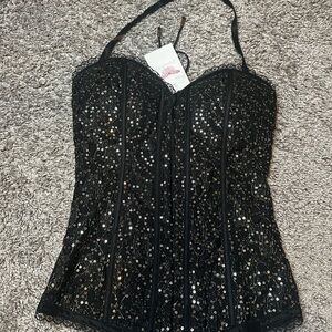 Dazzling Black Sequin Bustier Top
